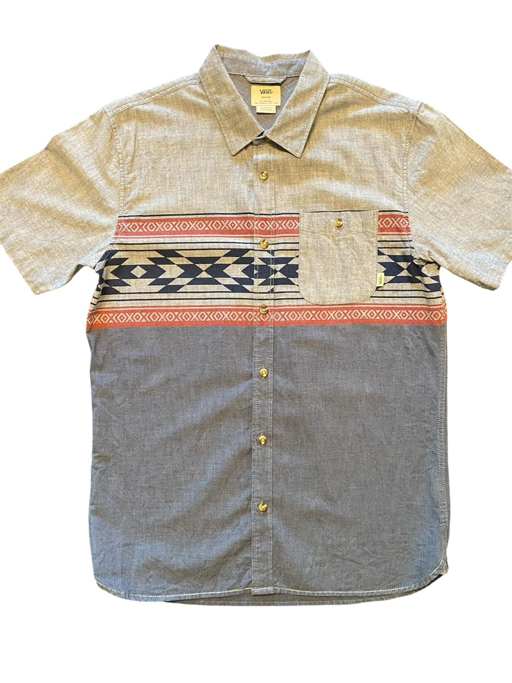 Vans Blue Grey Casual Button Down Short Sleeve Shirt